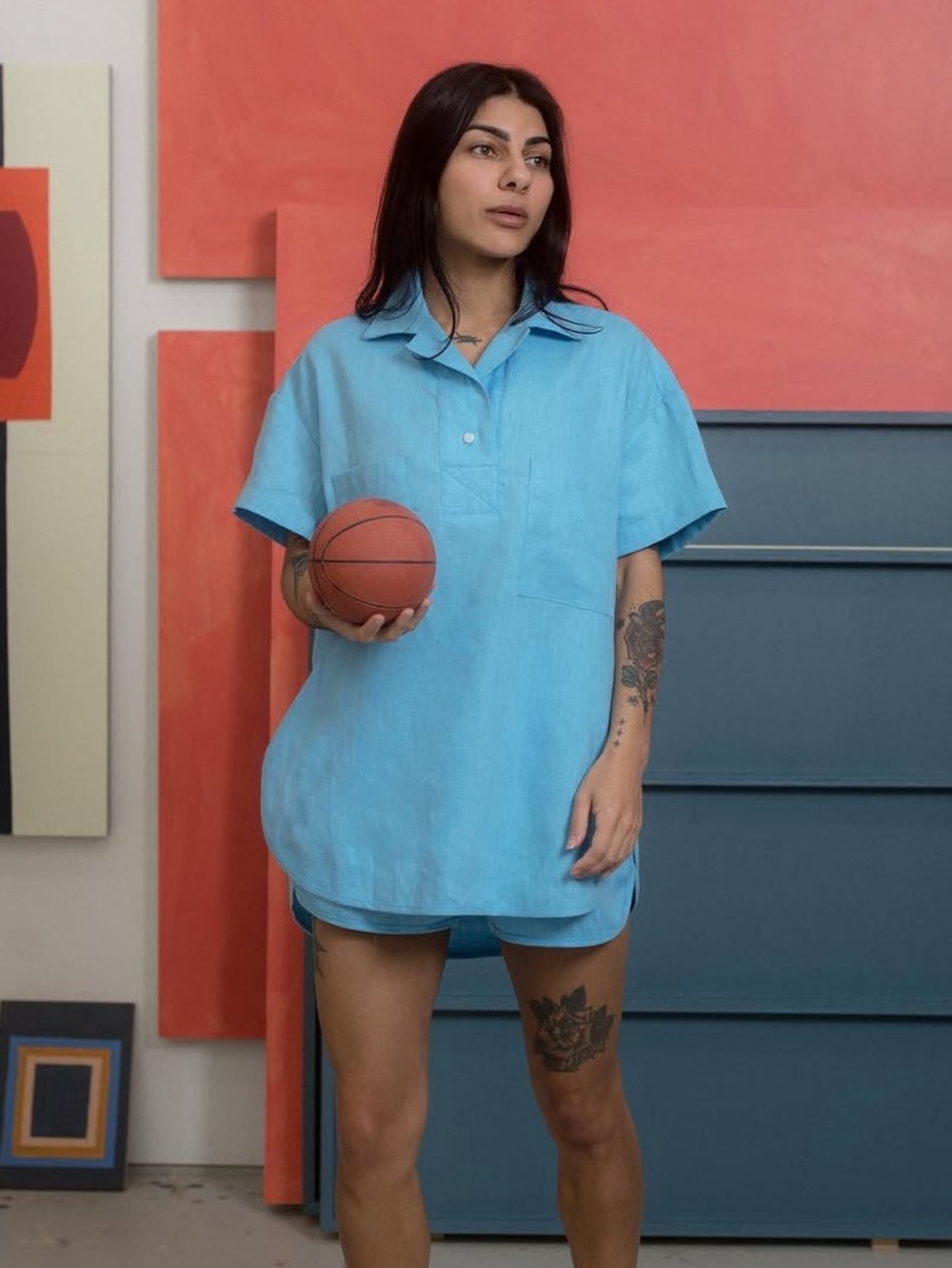 BEATON LINEN sky popover tee